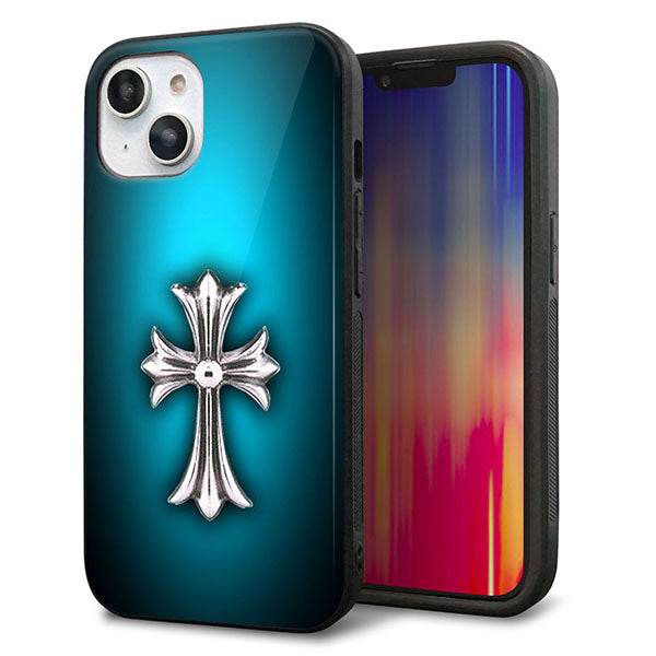 iPhone14 強化ガラス&TPUスマホケース ガラプリ【334 クロスブルー】