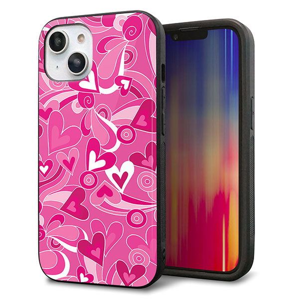 iPhone14 強化ガラス&TPUスマホケース ガラプリ【383 ピンクのハート】