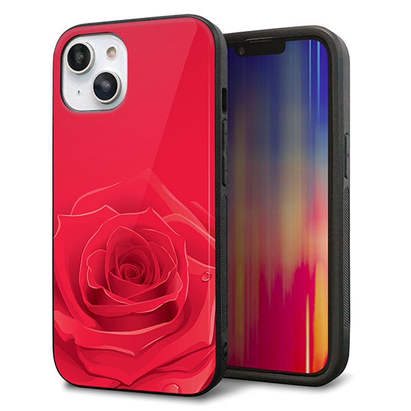 iPhone14 強化ガラス&TPUスマホケース ガラプリ【395 赤いバラ】