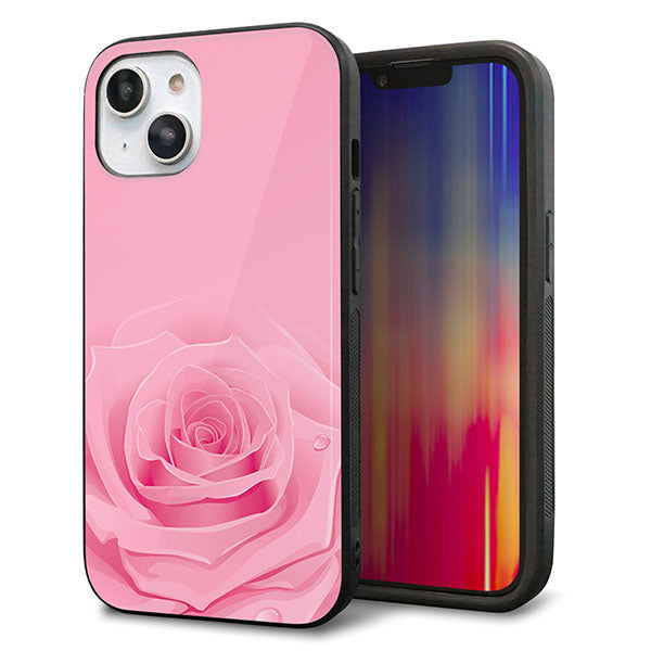 iPhone14 強化ガラス&TPUスマホケース ガラプリ【401 ピンクのバラ】