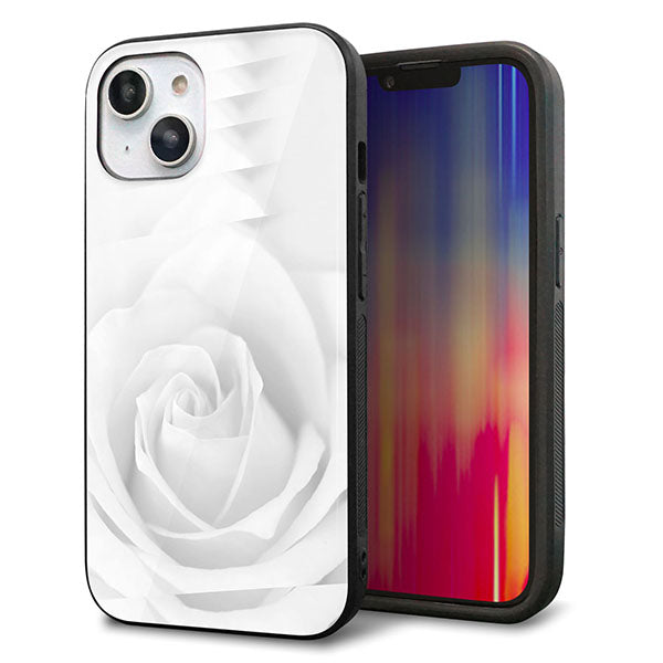 iPhone14 強化ガラス&TPUスマホケース ガラプリ【402 ホワイトRose】