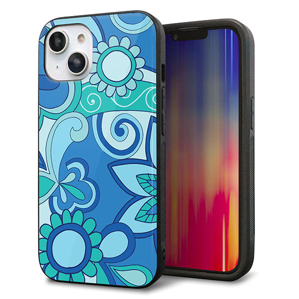 iPhone14 強化ガラス&TPUスマホケース ガラプリ【409 ブルーミックス】