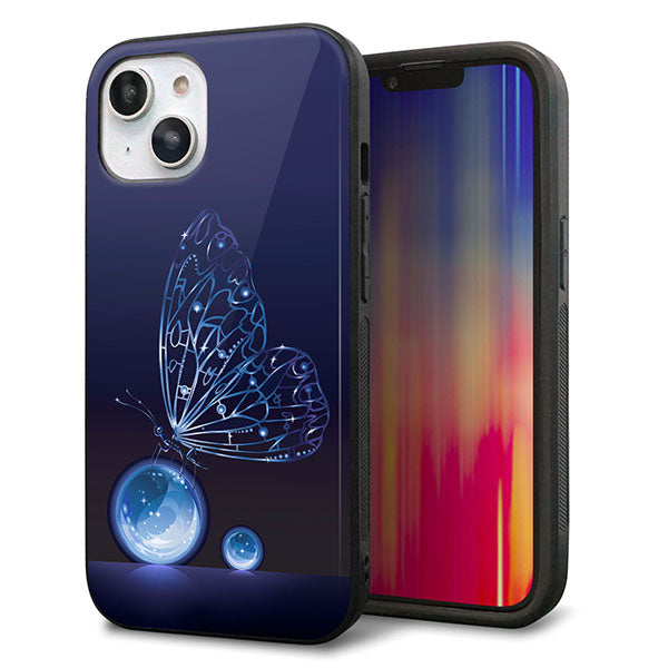 iPhone14 強化ガラス&TPUスマホケース ガラプリ【418 神秘の蝶】
