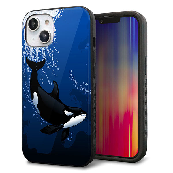 iPhone14 強化ガラス&TPUスマホケース ガラプリ【423 シャチ】