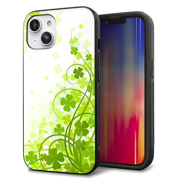 iPhone14 強化ガラス&TPUスマホケース ガラプリ【565 四葉のクローバー】