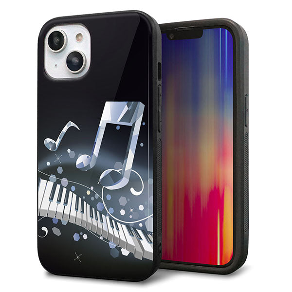 iPhone14 強化ガラス&TPUスマホケース ガラプリ【575 鍵盤に踊る音】