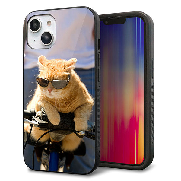 iPhone14 強化ガラス&TPUスマホケース ガラプリ【595 にゃんとサイクル】