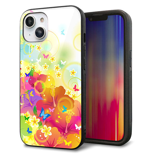 iPhone14 強化ガラス&TPUスマホケース ガラプリ【647 ハイビスカスと蝶】