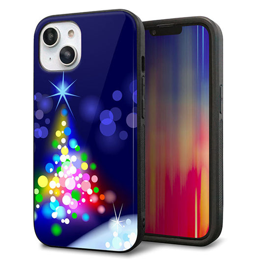 iPhone14 強化ガラス＆TPUスマホケース ガラプリ【720 白銀のクリスマスツリー】
