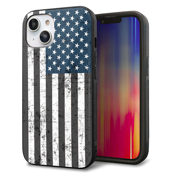 iPhone14 強化ガラス&TPUスマホケース ガラプリ【EK864 アメリカンフラッグビンテージ】