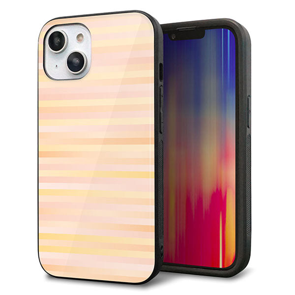 iPhone14 強化ガラス&TPUスマホケース ガラプリ【IB909 グラデーションボーダー_オレンジ】