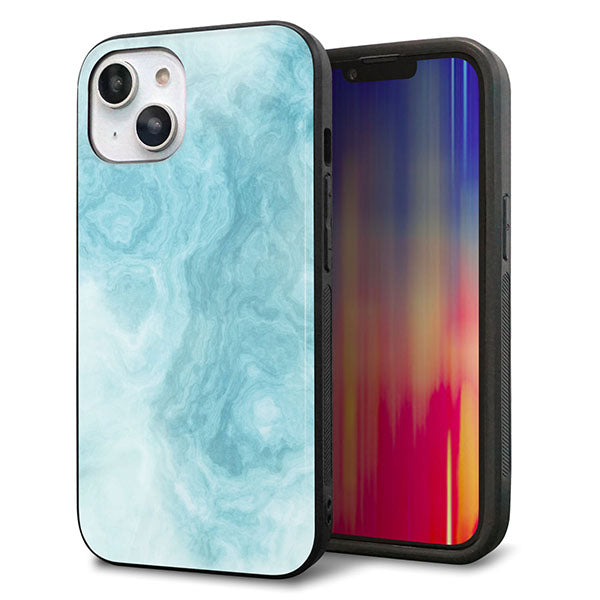 iPhone14 強化ガラス&TPUスマホケース ガラプリ【KM868 大理石BL】