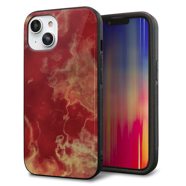 iPhone14 強化ガラス&TPUスマホケース ガラプリ【KM870 大理石RD】