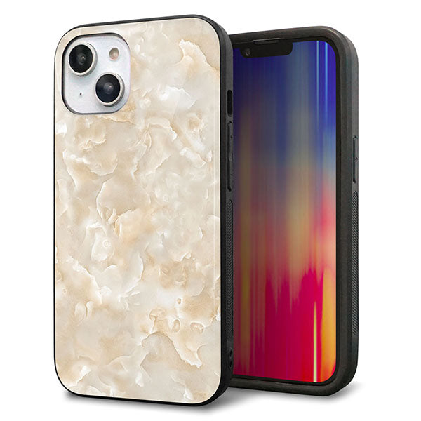 iPhone14 強化ガラス&TPUスマホケース ガラプリ【KM872 大理石パール】