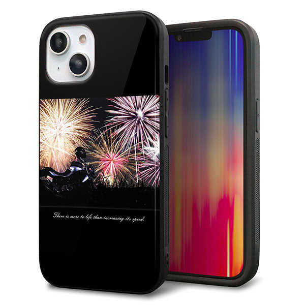 iPhone14 強化ガラス&TPUスマホケース ガラプリ【KM878 バイクと花火】