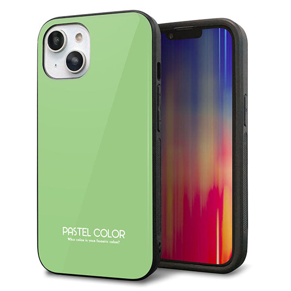 iPhone14 強化ガラス&TPUスマホケース ガラプリ【KM898 パステルカラー(パステルグリーン)】