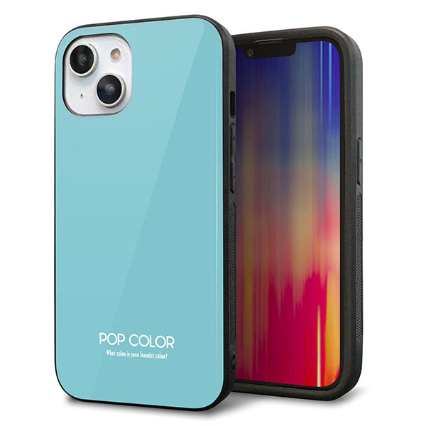 iPhone14 強化ガラス&TPUスマホケース ガラプリ【KM905 ポップカラー(エメラルドブルー)】