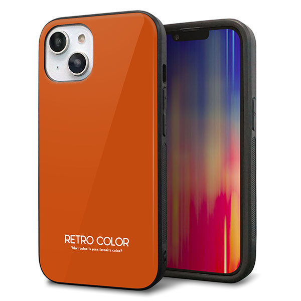 iPhone14 強化ガラス&TPUスマホケース ガラプリ【KM917 レトロカラー(ダークオレンジ)】