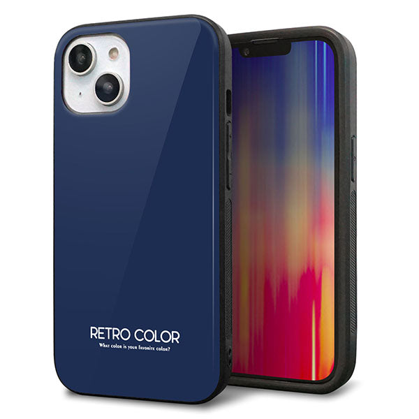 iPhone14 強化ガラス&TPUスマホケース ガラプリ【KM918 レトロカラー(ネイビー)】