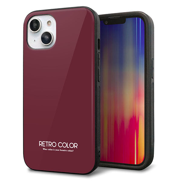 iPhone14 強化ガラス&TPUスマホケース ガラプリ【KM919 レトロカラー(バーガンディー)】