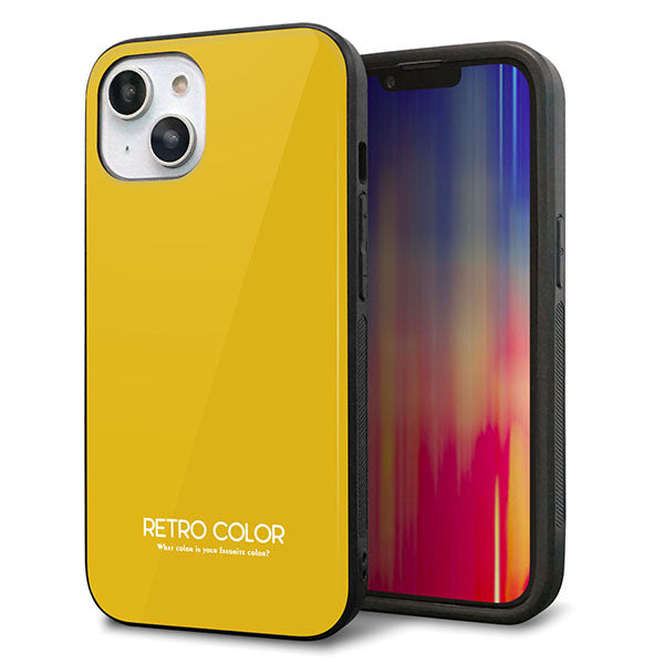 iPhone14 強化ガラス&TPUスマホケース ガラプリ【KM920 レトロカラー(マスタード)】