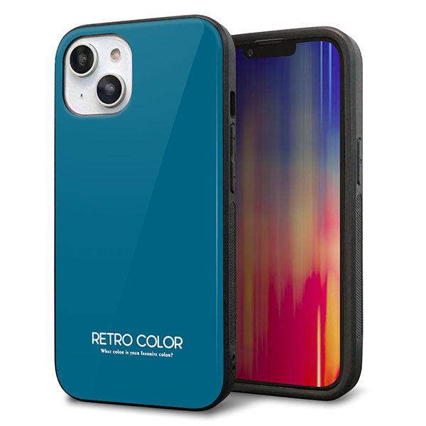 iPhone14 強化ガラス&TPUスマホケース ガラプリ【KM922 レトロカラー(ダークブルー)】