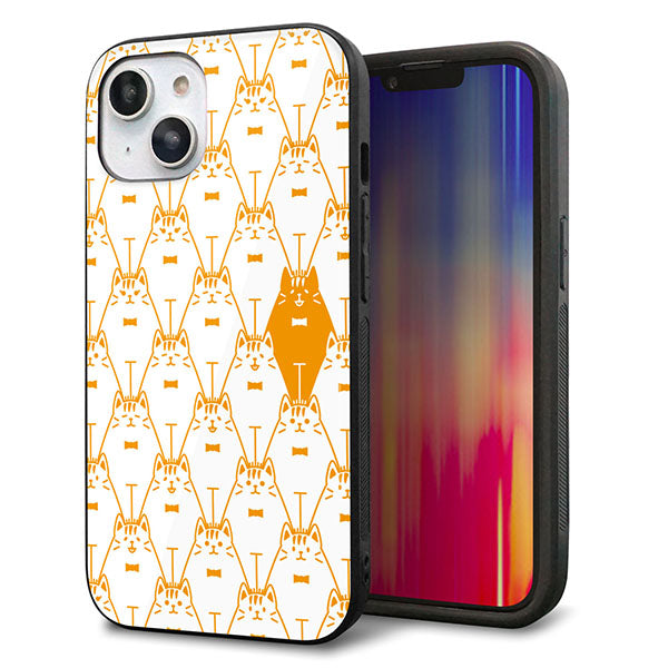 iPhone14 強化ガラス&TPUスマホケース ガラプリ【MA915 パターン ネコ】