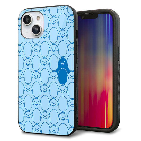 iPhone14 強化ガラス&TPUスマホケース ガラプリ【MA917 パターン ペンギン】