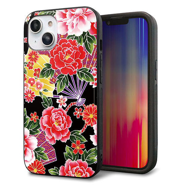 iPhone14 強化ガラス&TPUスマホケース ガラプリ【MA959 和柄 花 A】
