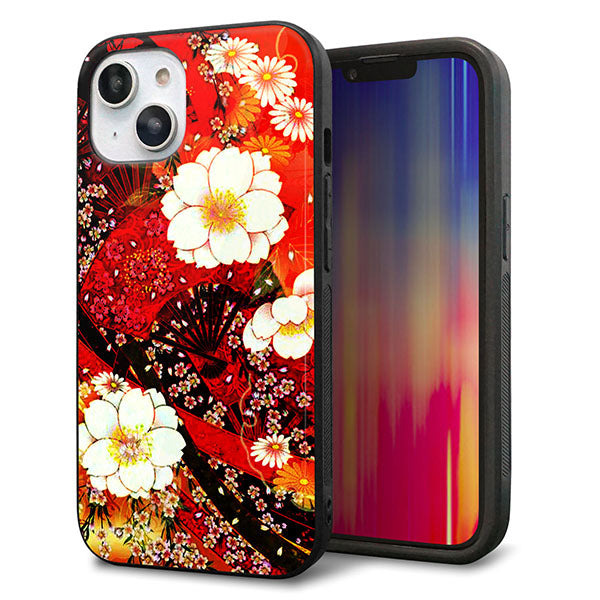 iPhone14 強化ガラス&TPUスマホケース ガラプリ【MA960 和柄 花 B】