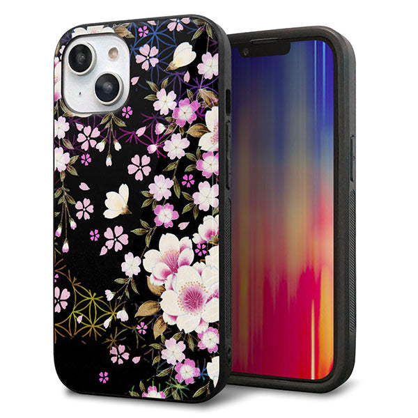 iPhone14 強化ガラス&TPUスマホケース ガラプリ【MA961 和柄 花 C】