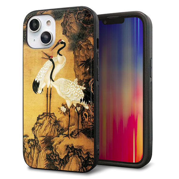 iPhone14 強化ガラス&TPUスマホケース ガラプリ【MA969 和柄 鶴鯉 A】
