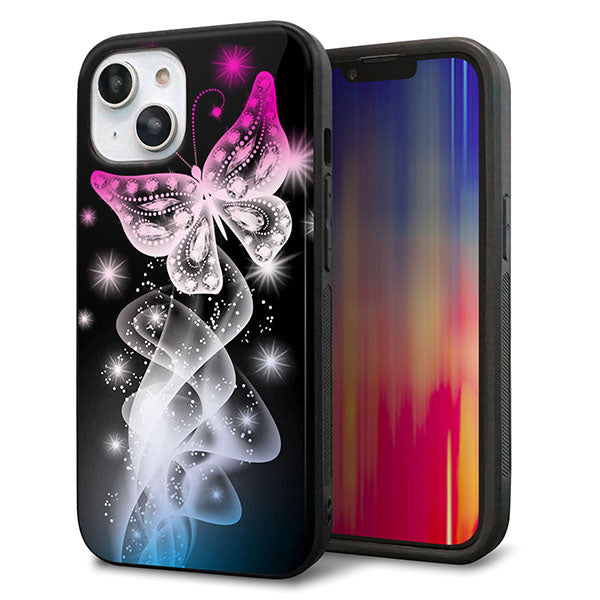 iPhone14 強化ガラス&TPUスマホケース ガラプリ【MA989 蝶A】