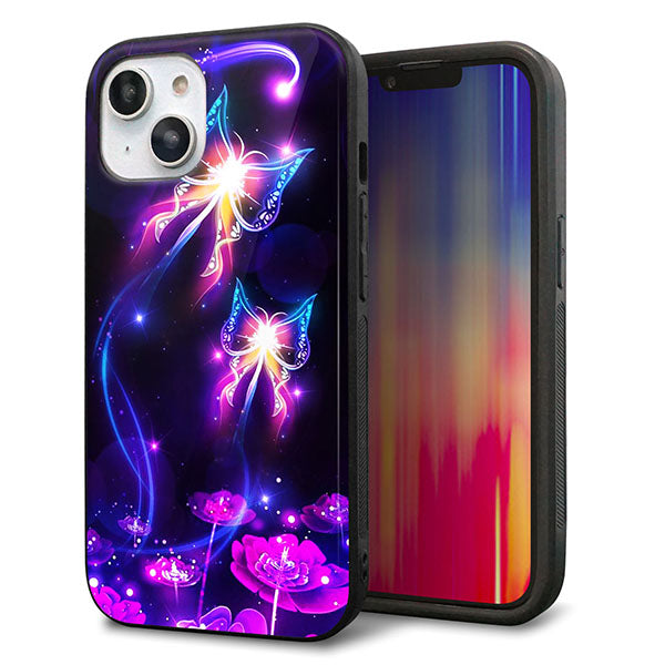 iPhone14 強化ガラス&TPUスマホケース ガラプリ【MA990 蝶B】