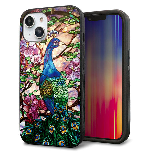 iPhone14 強化ガラス&TPUスマホケース ガラプリ【MA996 ステンドグラス クジャク】