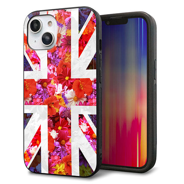 iPhone14 強化ガラス&TPUスマホケース ガラプリ【SC801 ユニオンジャック リアルフラワー】