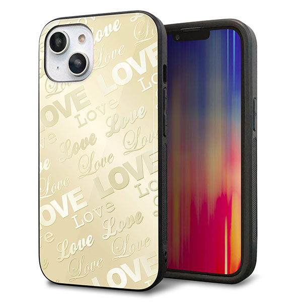 iPhone14 強化ガラス&TPUスマホケース ガラプリ【SC840 エンボス風LOVEリンク(ヌーディーベージュ)】