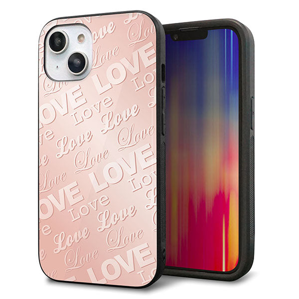 iPhone14 強化ガラス&TPUスマホケース ガラプリ【SC841 エンボス風LOVEリンク(ローズピンク)】