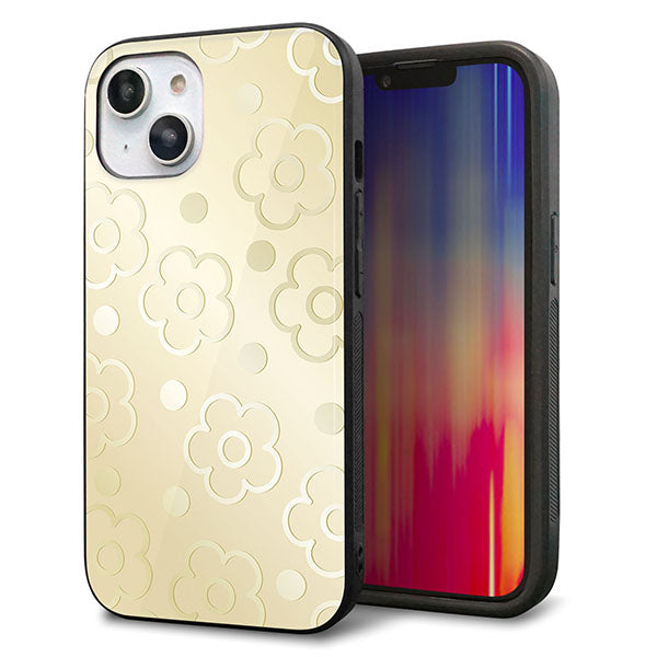 iPhone14 強化ガラス&TPUスマホケース ガラプリ【SC842 エンボス風デイジーシンプル(ベージュ)】