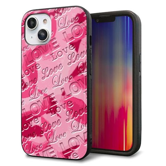 iPhone14 強化ガラス＆TPUスマホケース ガラプリ【SC845 フラワーヴェルニLOVE濃いピンク（ローズアンディアン）】