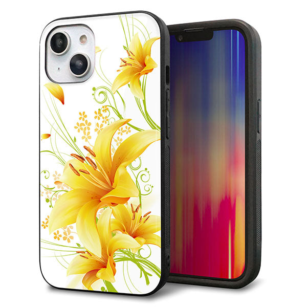 iPhone14 強化ガラス&TPUスマホケース ガラプリ【SC852 ユリ(イエロー)】