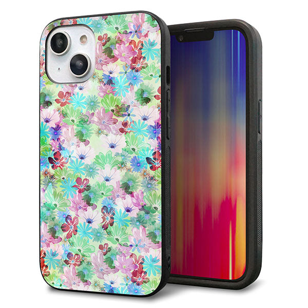 iPhone14 強化ガラス&TPUスマホケース ガラプリ【SC872 リバティプリント プレスドフラワー(グリーン)】
