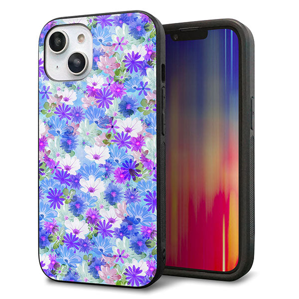 iPhone14 強化ガラス&TPUスマホケース ガラプリ【SC875 リバティプリント プレスドフラワー(ブルー)】