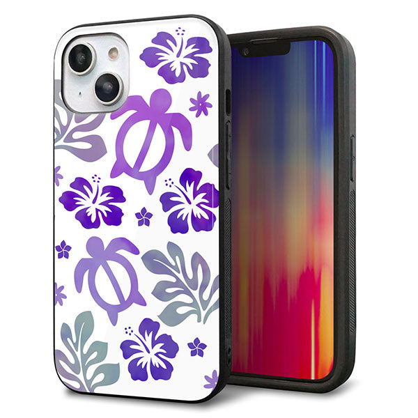 iPhone14 強化ガラス&TPUスマホケース ガラプリ【SC878 ハワイアンアロハホヌ(パープル)】