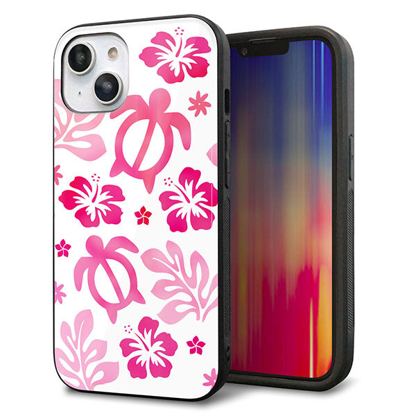 iPhone14 強化ガラス&TPUスマホケース ガラプリ【SC879 ハワイアンアロハホヌ(ピンク)】