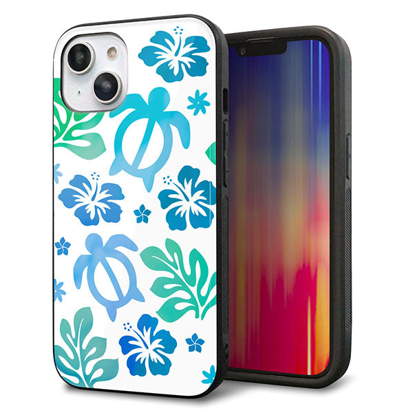 iPhone14 強化ガラス&TPUスマホケース ガラプリ【SC880 ハワイアンアロハホヌ(ブルー)】