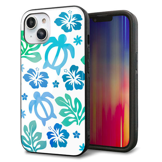 iPhone14 強化ガラス＆TPUスマホケース ガラプリ【SC880 ハワイアンアロハホヌ（ブルー）】