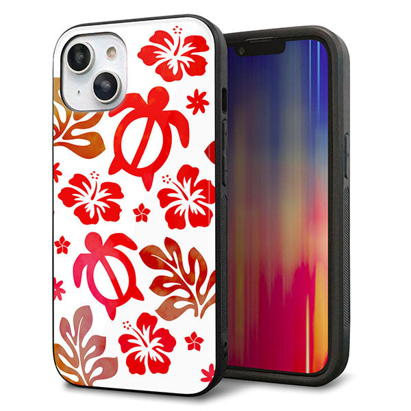iPhone14 強化ガラス&TPUスマホケース ガラプリ【SC881 ハワイアンアロハホヌ(レッド)】