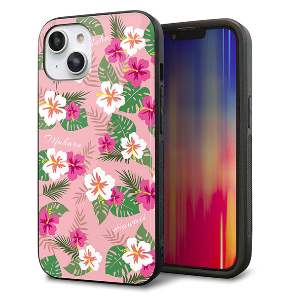 iPhone14 強化ガラス&TPUスマホケース ガラプリ【SC882 ハワイアンアロハレトロ(ピンク)】