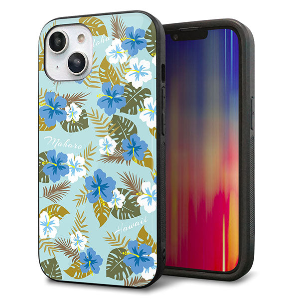 iPhone14 強化ガラス&TPUスマホケース ガラプリ【SC883 ハワイアンアロハレトロ(ブルー)】